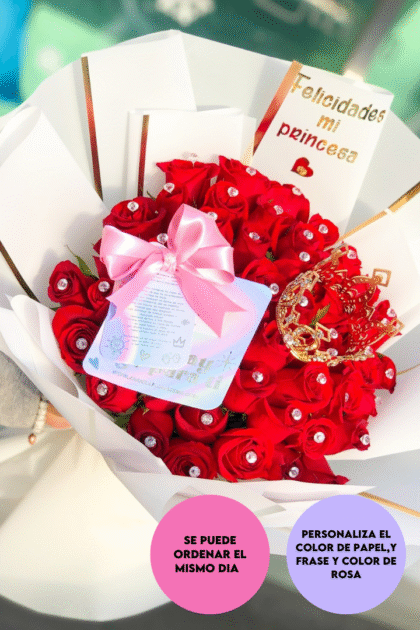 Ramo Ula 50 rosas con pines y corona