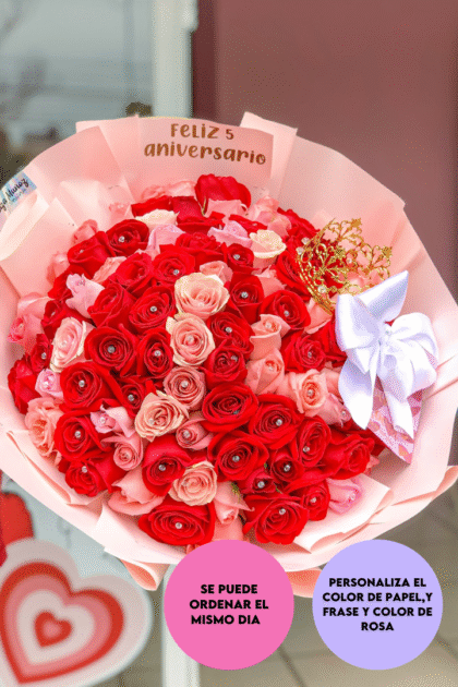 Ramo Ula 100 rosas con corona y pines