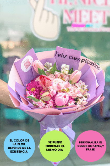 Ramo 5 tulipanes y follaje
