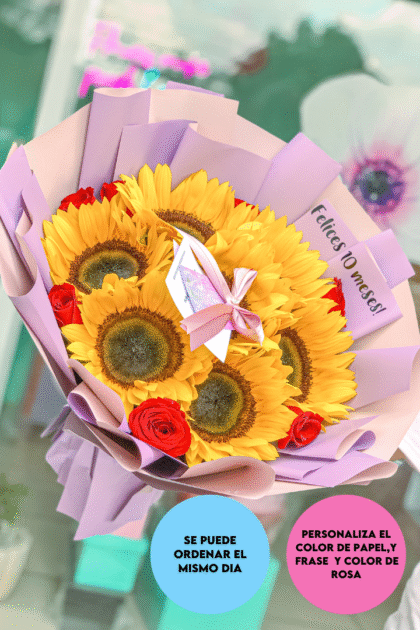 Ramo Kai 7 girasoles y 7 rosas