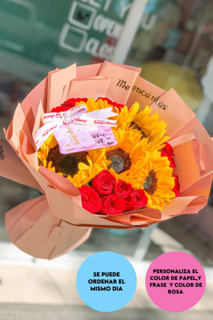 Ramo Kai 5 girasoles y 12 rosas