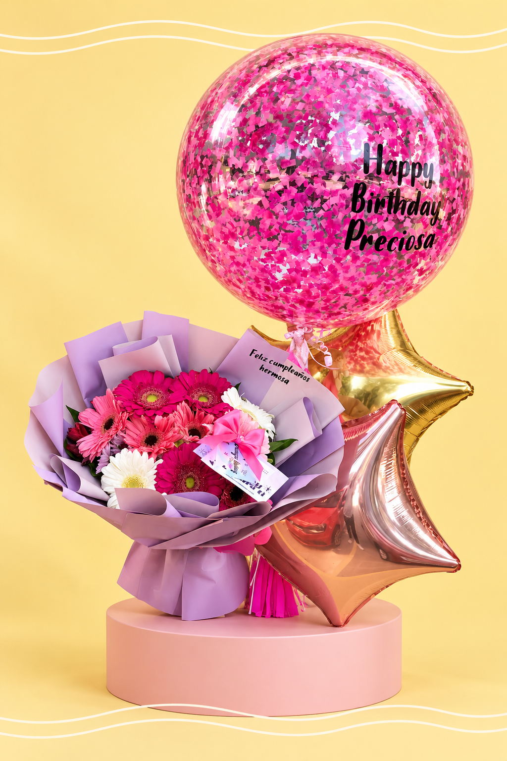 Paquete 10 gerberas con globos
