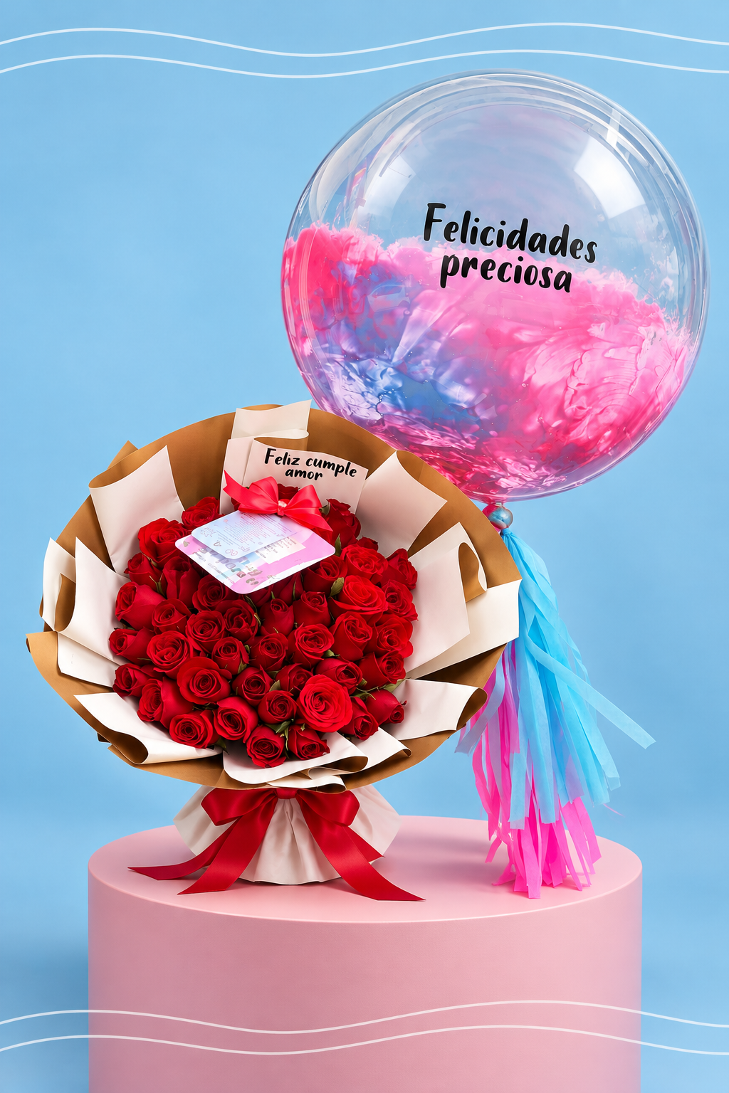Paquete 50 rosas y globo 36 pulgadas
